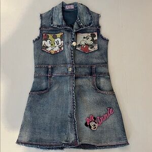 Disney Minnie Jean girls dress with metal buttons front edged in red thread